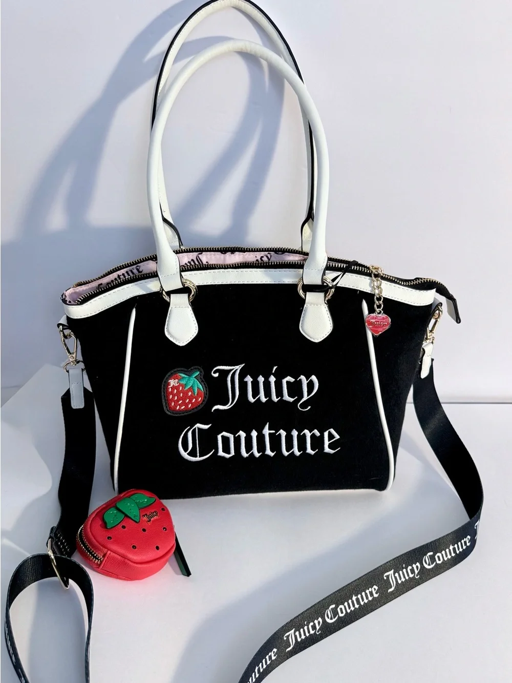 NWT Juicy Couture Sweet N Juicy Apple Tote Liquorice Velour Satchel Coin Purse